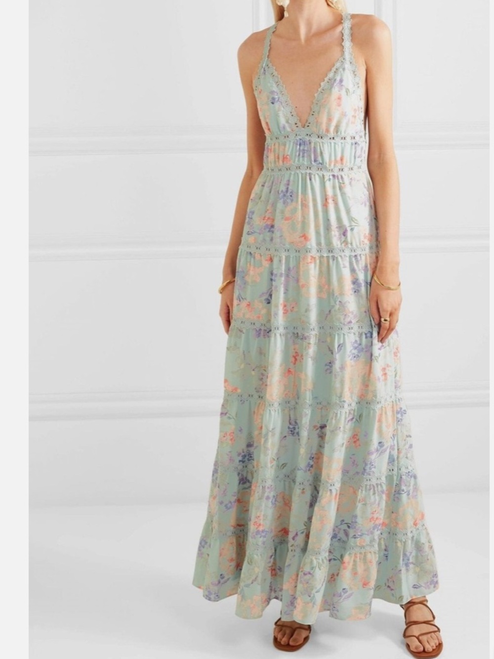 Alice + Olivia Karolina Crochet Floral Blue Maxi Dress